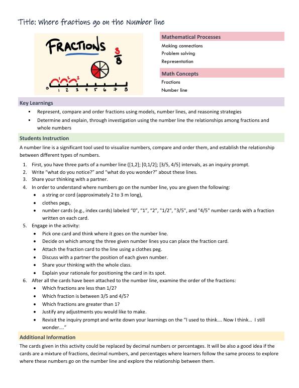 Fractions on the number line learning experience cover
