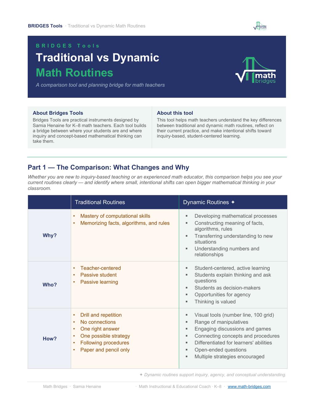 First page preview of Traditional vs Dynamic Math Routines